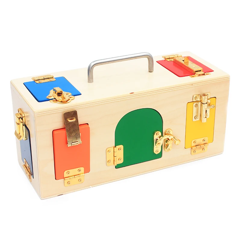 Caja de cerradura de juguete Montessori para niños, juguetes educativos de madera con llave abierta, juguetes básicos y de habilidades para la vida