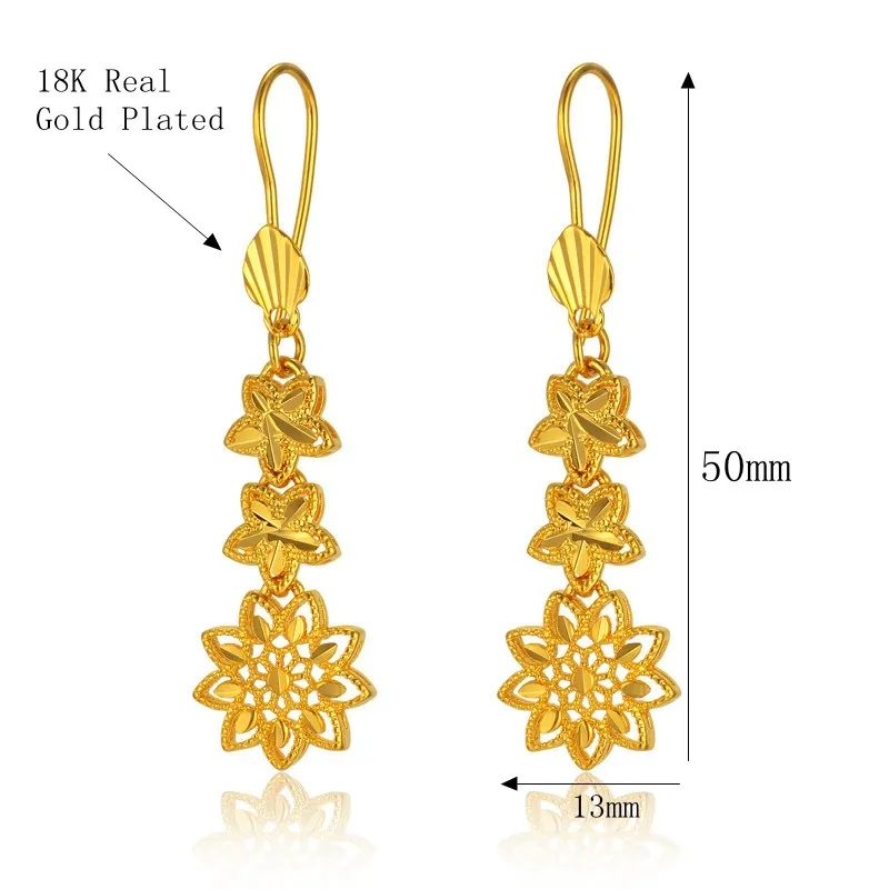 Fashion Korean Style Long Flower Drop Earrings Luxury Gold Color Wedding Earring Women Party Jewelry Gift