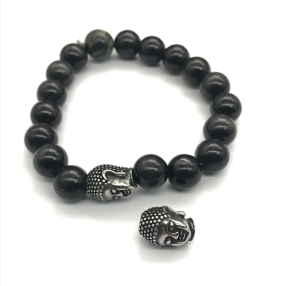 2mm Hole Size 316L Stainless Steel Solid Buddha head Beads Charms Spacer Beads for Jewelry Making Beaded Bracelet