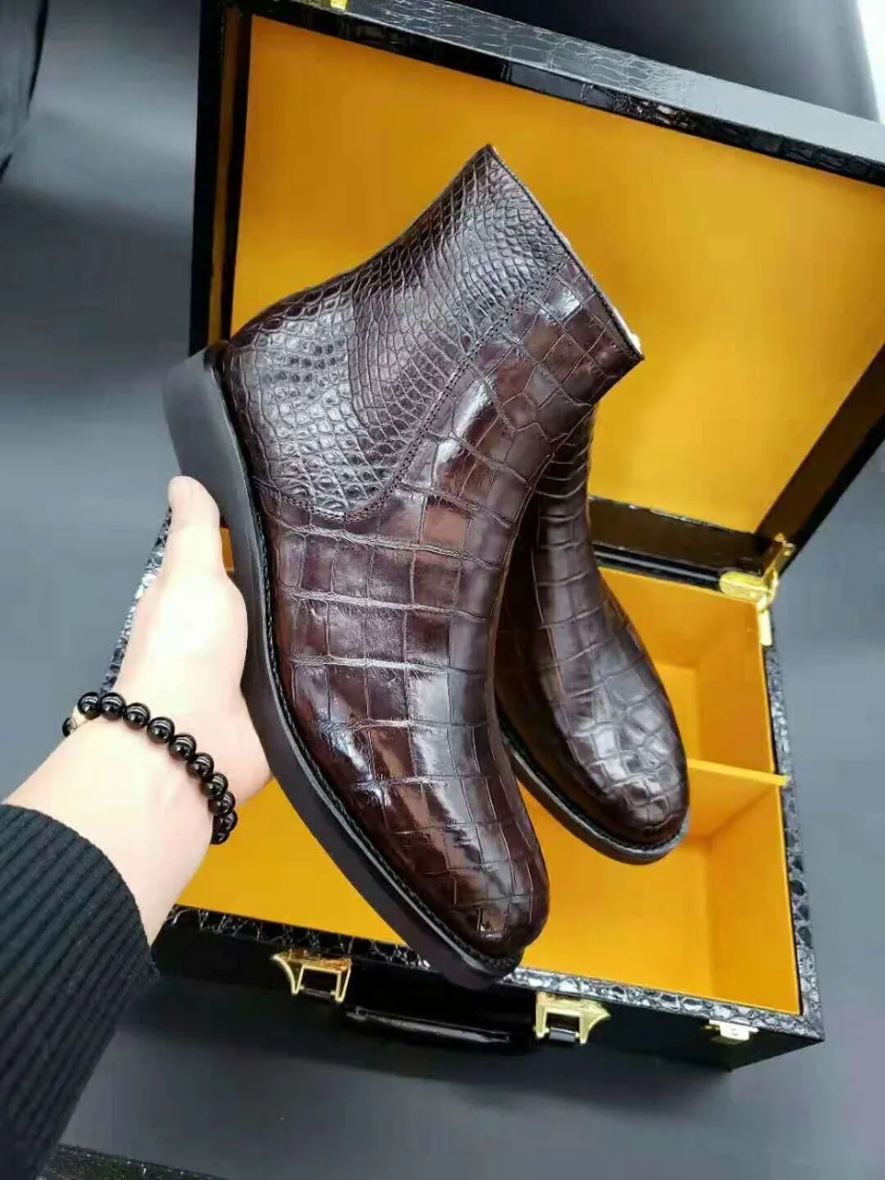 Newly top quality 100% real genuine crocodile skin men fashion shoe with genuine cowhide skin lining leisure men shoe zippers