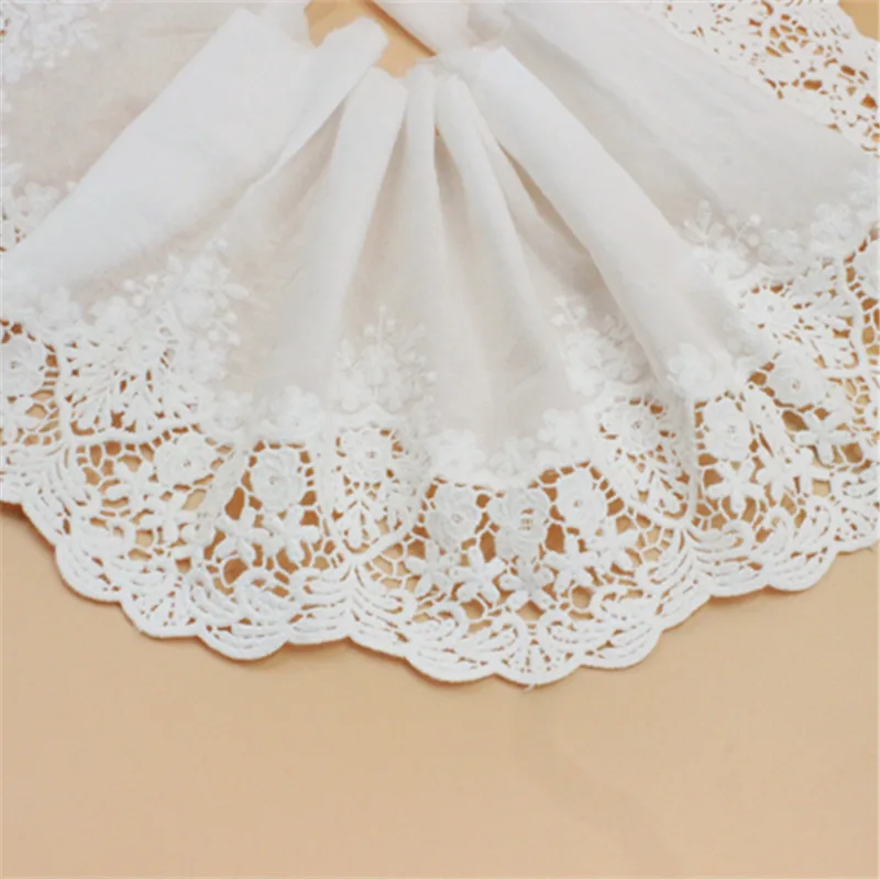 2/5/10yards 20cm White /beige Cotton Lace Trim Cotton Floral Embroidered Cloth Lace Doll Dress Underwear Costume DIY Craft X231