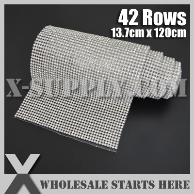 

42 Rows Iron on Rhinestone Mesh Trim Crystal in Silver Base with Back Glue for Bridal Dress,Cake,Wine and Wedding