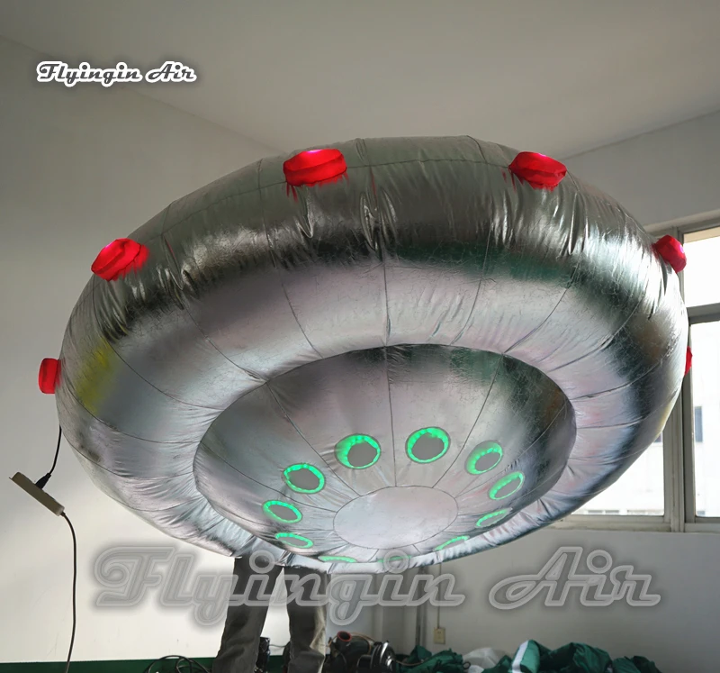 

Customized Huge Lighting Inflatable Flying Saucer 2m/3m Diameter Silvery Hanging Alien UFO For Concert And Night Club Decoration