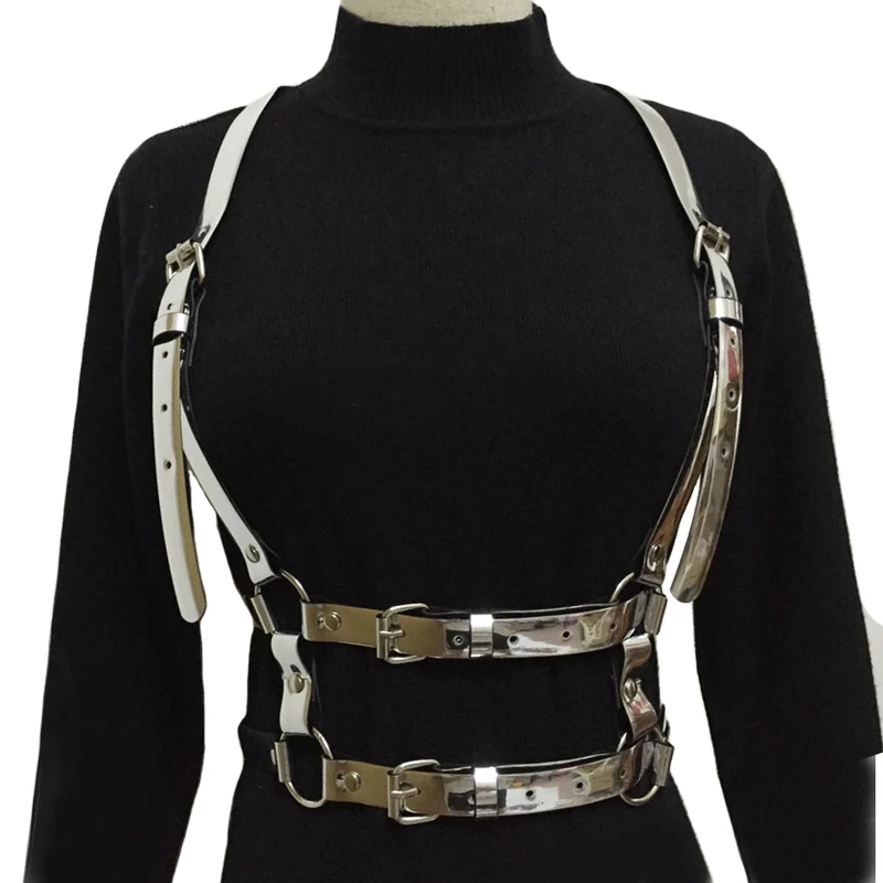 

Fashion Punk Harajuku O-ring Body Garters silver Faux Leather Bondage Cage Sculpting Harness Waist Belt Straps Suspenders Belt