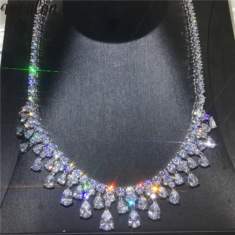 

Vecalon Luxury Water Drop Necklace White Gold Filled Pear cut AAAA cz Party Wedding necklaces for Women Accessories Jewelry