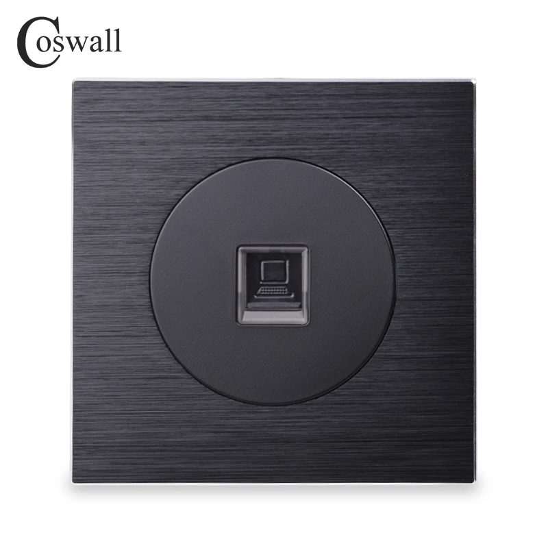 Coswall CAT5E RJ45 Internet Jack Aluminum Brushed Panel Computer Outlet Wall Data Socket Knight Black / Silver Grey R12 Series