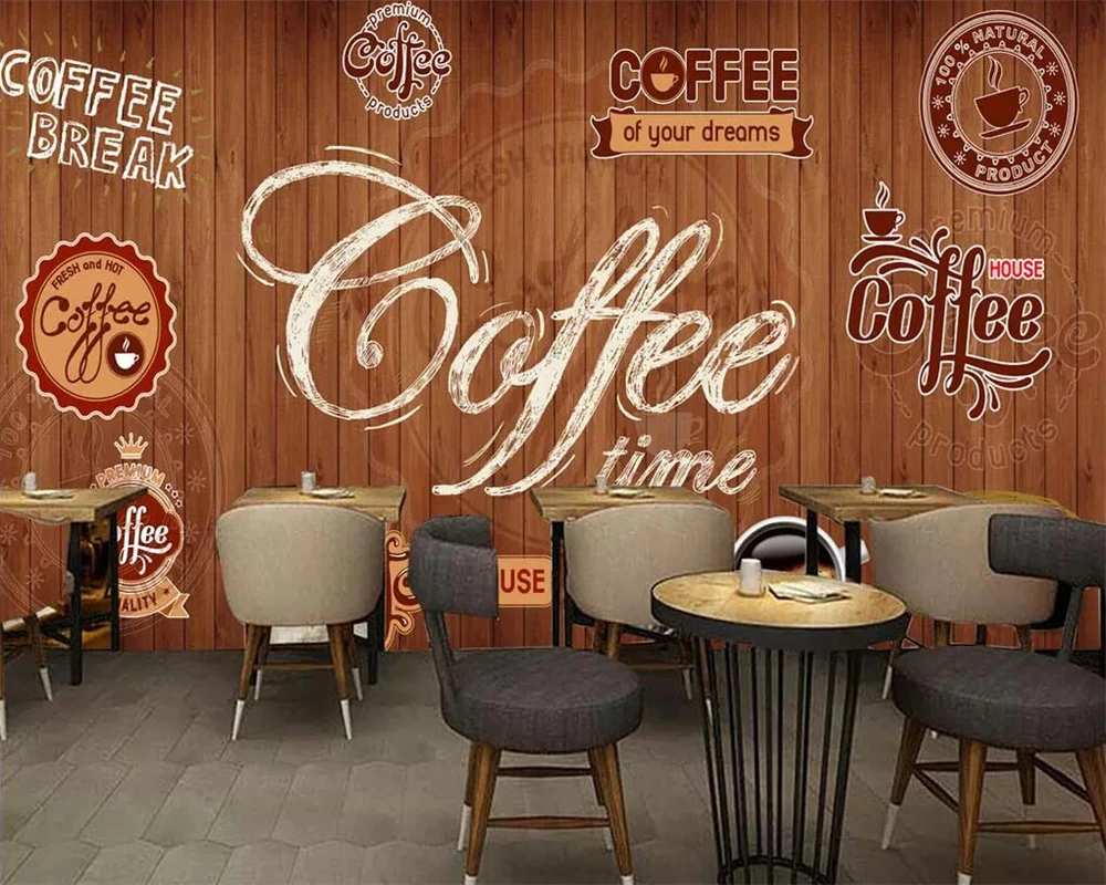 

Beibehang Custom wallpaper murals wood shading retro coffee label restaurant cafe background wall decoration mural 3d wallpaper