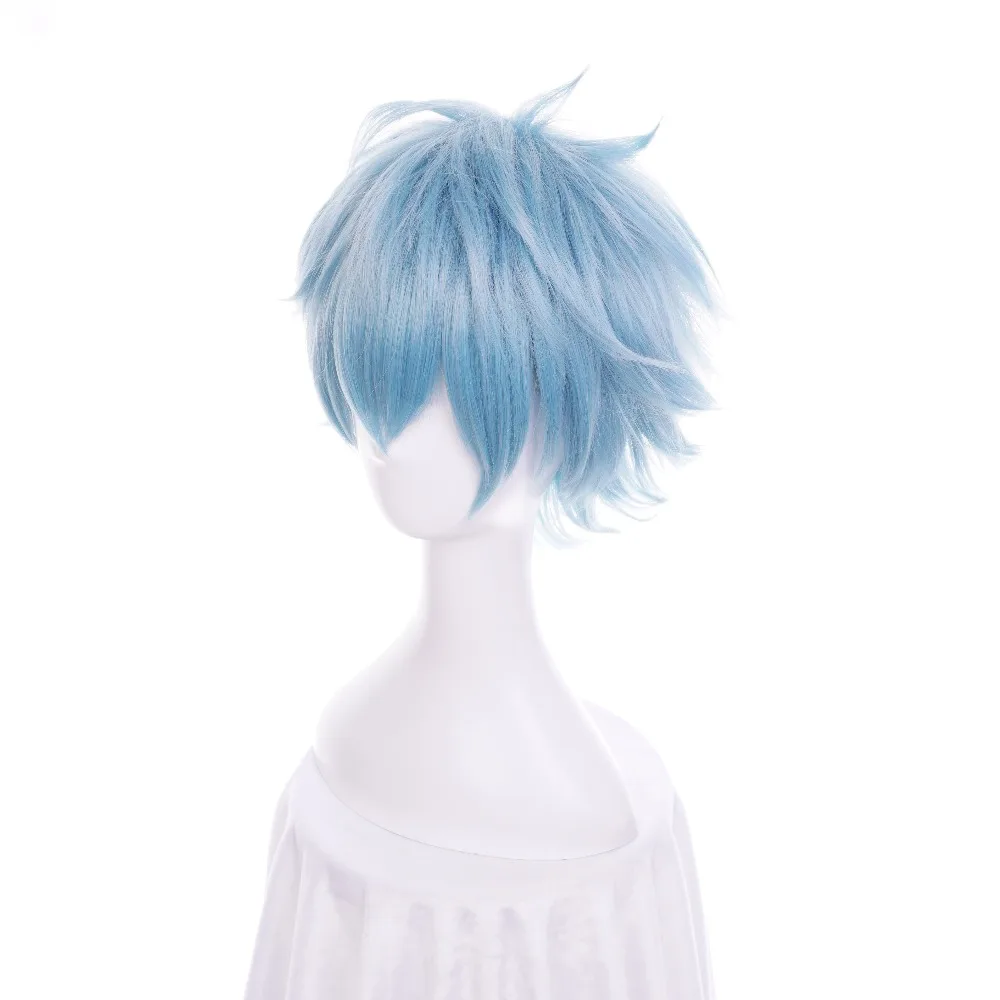 Ccutoo 30Cm Pendek Biru Mix Berbulu Sintetis Berlapis Shigaraki Tomura Cosplay Wig Tahan Panas Pesta Kostum Wig