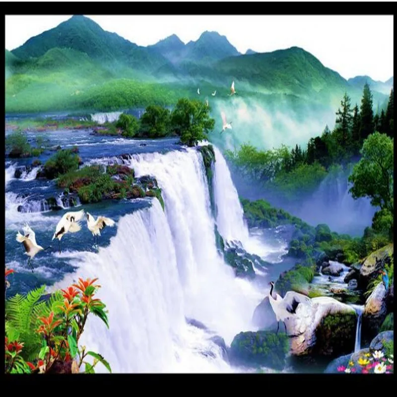 wellyu Customized large - scale murals River Health and Health Crane spectacular landscape TV wall wallpaper  wallpaper