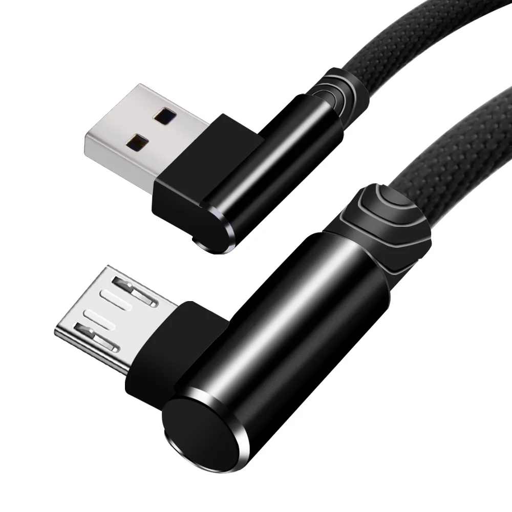 Micro USB Cable 90 Degree elbow Nylon Braided 1m 2m 3m Fast Charging Charger Data cable for Samsung s7 xiaomi redmi LG microusb