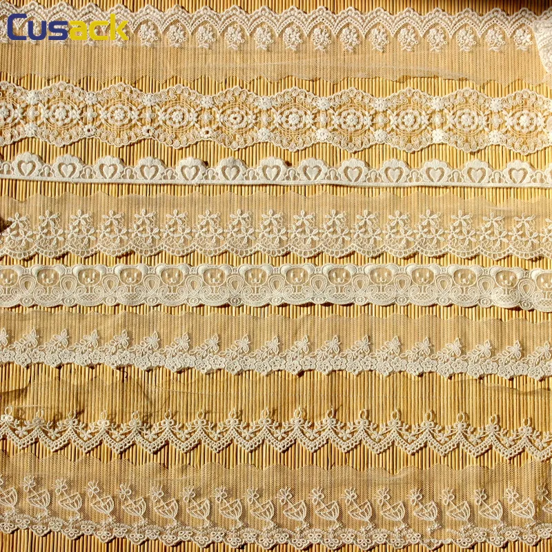 7 yards 640 cm Off White Mesh Cotton Embroidered Lace Trims Lace Applique for Dress Home Textiles Sewing Lace Fabric 21 models