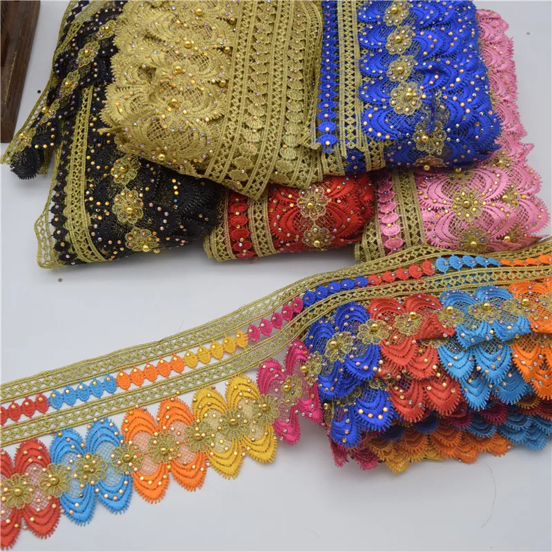 9.5yards African lace trim Metallic Embroidered Motif Lace Nigeria Venice Trim Crochet Cord Wide 11CM