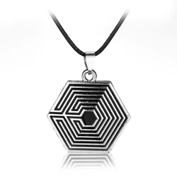 KPOP Star EXO Logo Pendant Necklace Maze Nacklace For Women Men Leather Rope KRIS KAI XIUMIN Fans Gift Fashion Geometric Jewelry