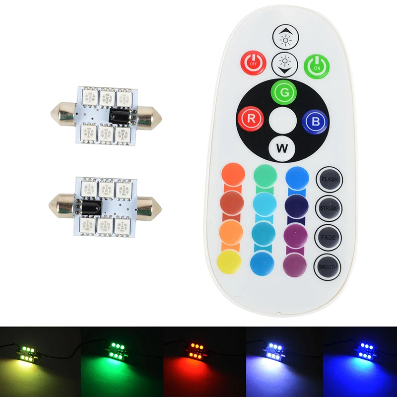 JX-LCLYL 2 шт. 36 мм гирлянда RGB 6 светодиодов купол автомобиля лампа для чтения + пульт дистанционного управления