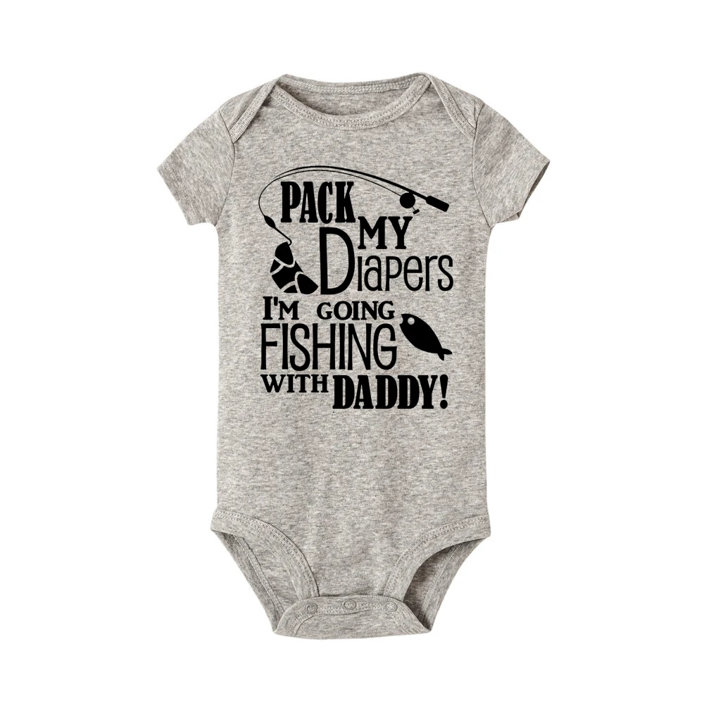 I am going fishing with daddy print baby Romper unisex cotton Short sleeve newborn baby clothes jumpsuit Infant  roupas de bebe