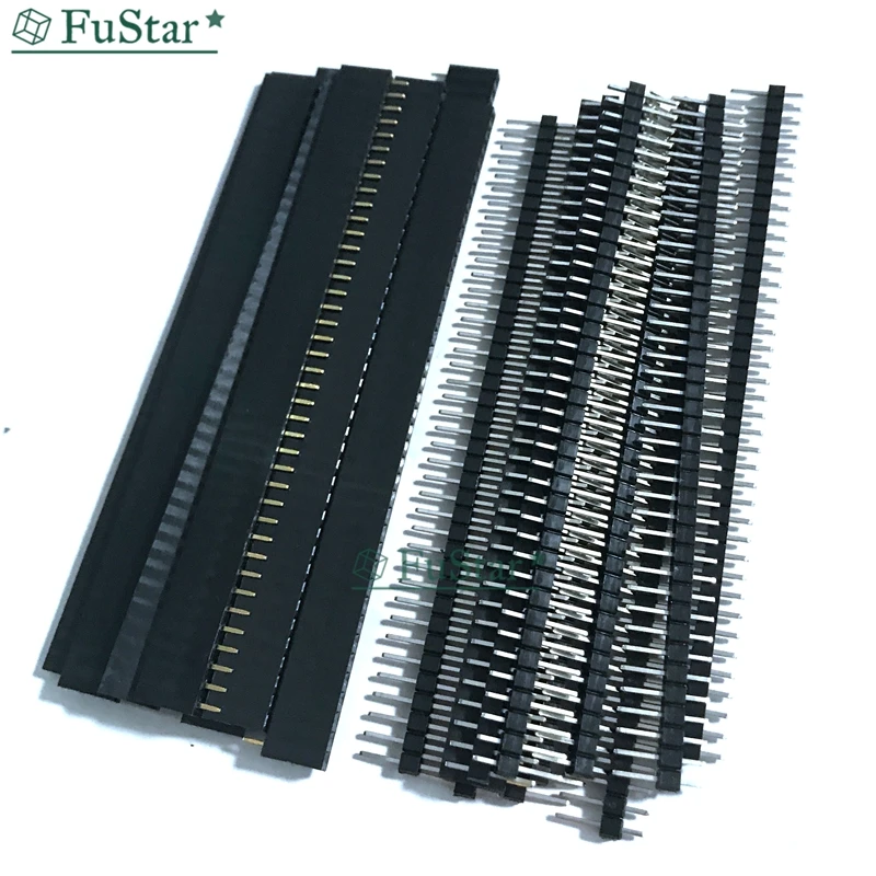 20pcs 10 pairs 40 Pin 1x40 Single Row Male and Female 2.54 Breakable Pin Header PCB JST Connector Strip For Black