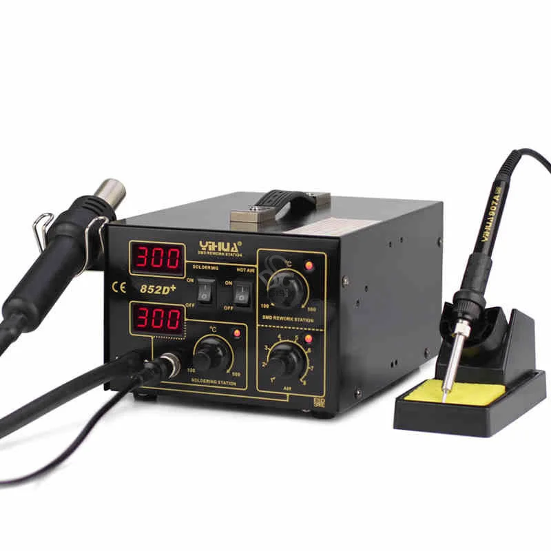 852D + 2 In 1 Digital Display Membran Pumpe Rework Löten Station Hot Air Gun Mit Solder Eisen