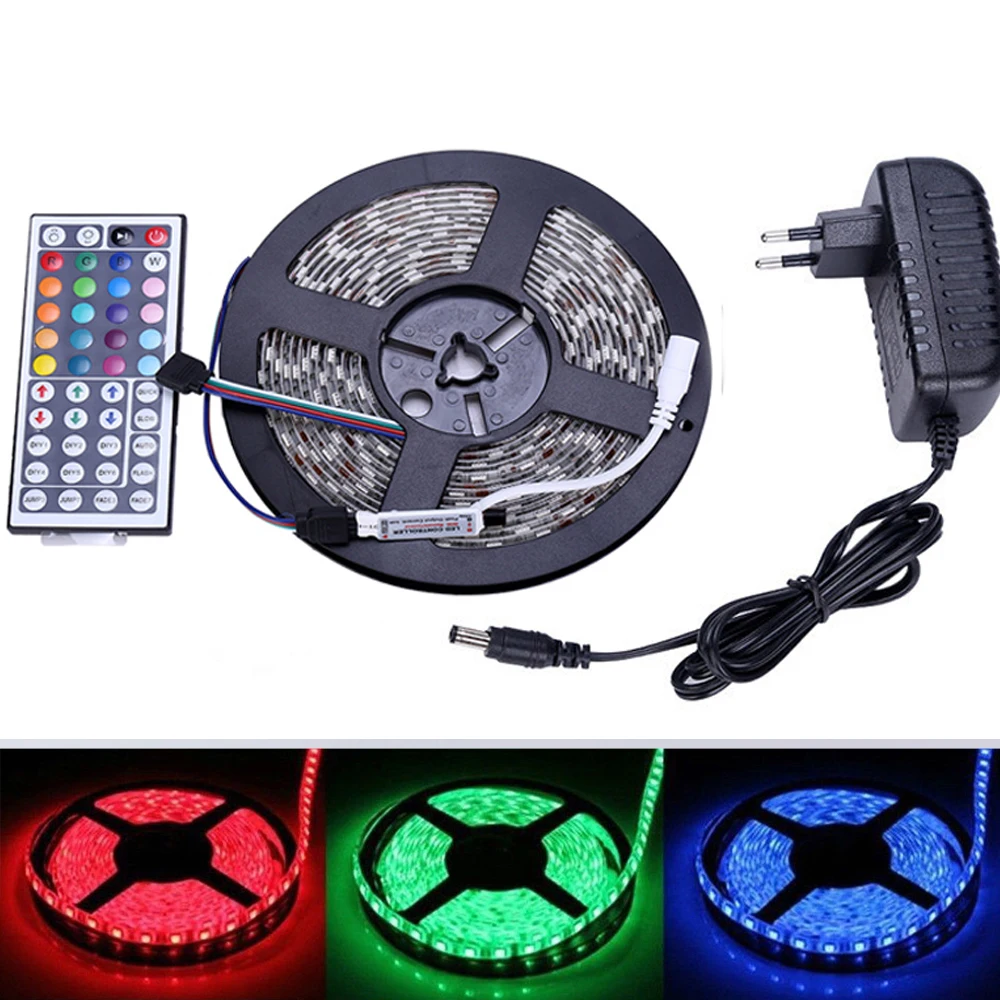 

30LED/M,5M 150LEDs 5050RGB Flexible LED Strip Kit,Waterproof DC 12V RGB LED Tape Christmas Decoration+44key mini+12V 3A adapter