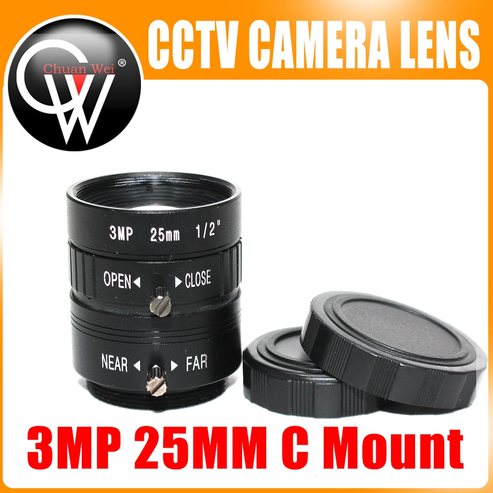 3MP 25mm HD Industrial Camera Fixed Manual IRIS Focus Zoom Lens C Mount CCTV Lens for CCTV Camera or Industrial Microscope