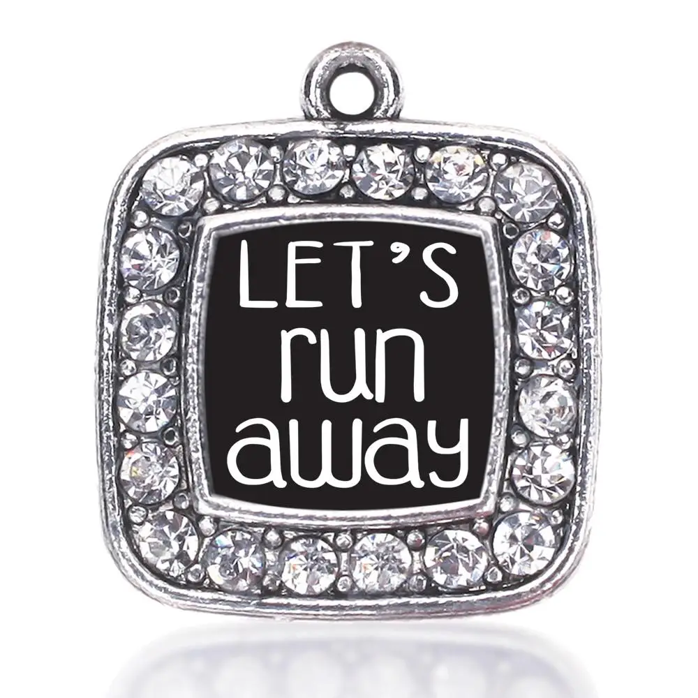 LET'S RUN AWAY SQUARE CHARM ANTIQUE SILVER PLATED JEWELRY