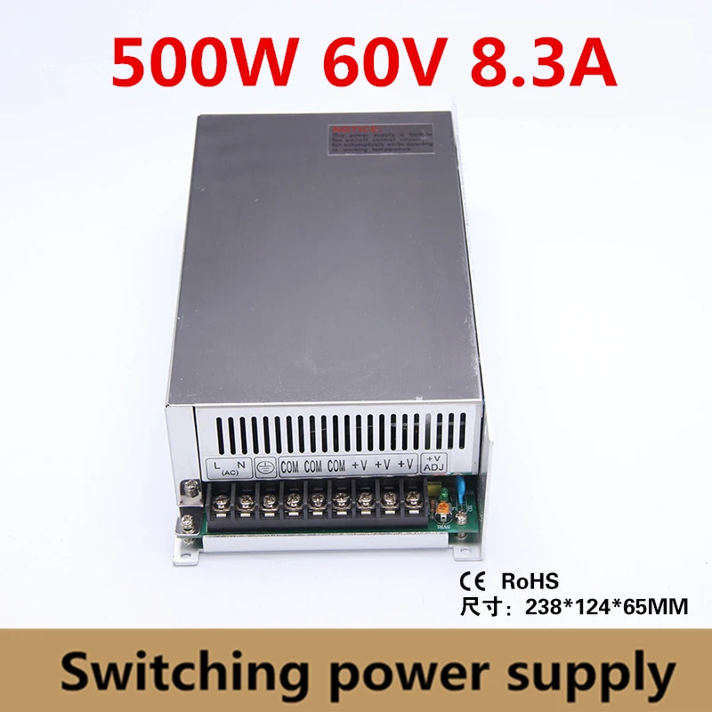 

Single output 500W switching power supply 60V 8.3A for CNC Router Foaming Mill Cut Laser Engraver Plasma LED ac/dc transformer