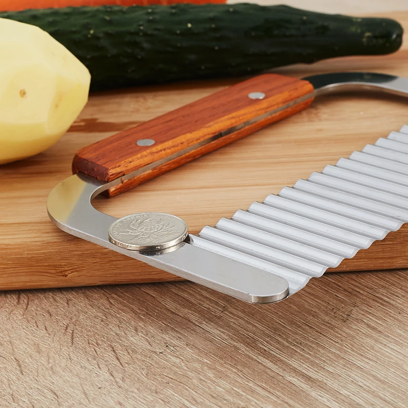 Cortador de cuchillos con bordes ondulados, rebanador con mango de madera, pelador de corte de frutas y verduras, herramientas de cocina, vajilla