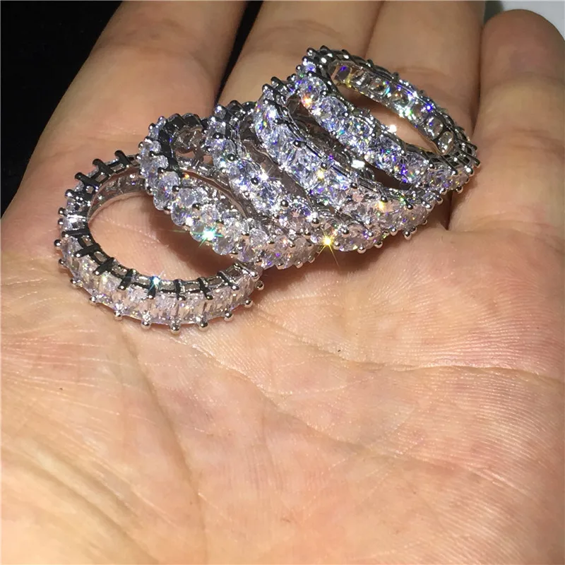 Handmade Eternity Promise ring 100% 925 Sterling silver AAAA cz Engagement Wedding Band Rings for women Men Finger Party Jewelry