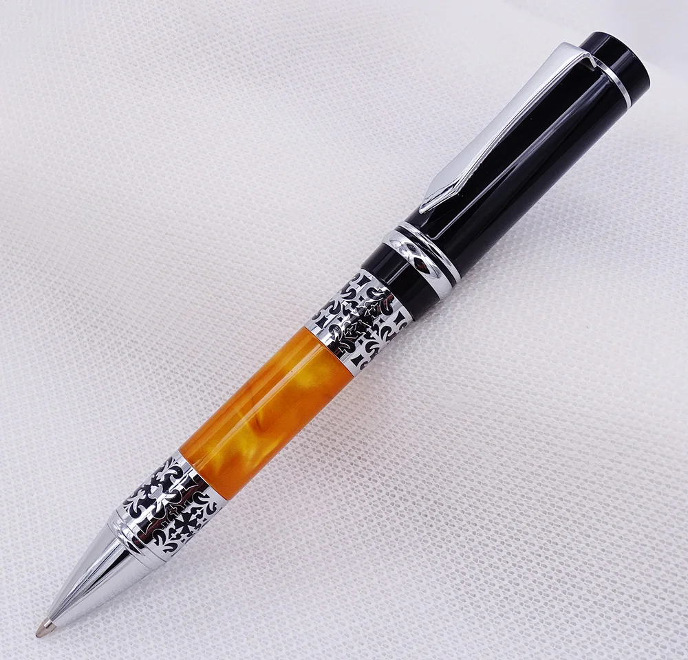 Yiren Celluloid Ballpoint Pen Smooth Refill Pen Beautiful Silver Flower Pattern Writing Business Office Home School Supplies