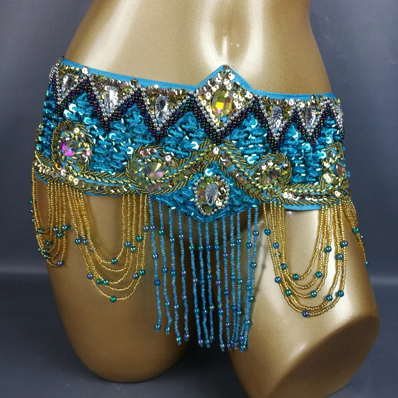 Wholesale New design Women's Sequins Belly Dance Costume Hip Scarf Wrap Handmade Bellydance Belt with Tassel Beads Waist Chain