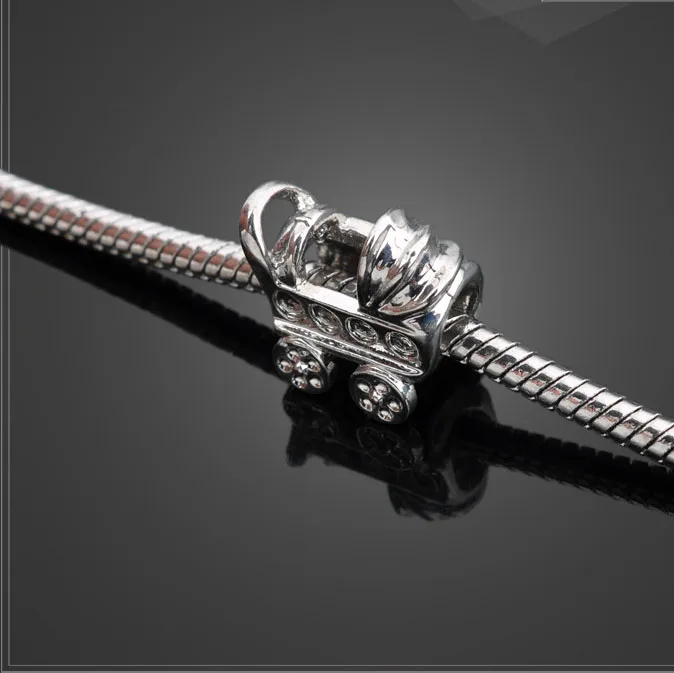 High Quality 10 PCS/Lot 14.4mm*13.5mm Alloy Antique Silver Plated Stroller Baby Carriage Beads Bracelet Charms 3852