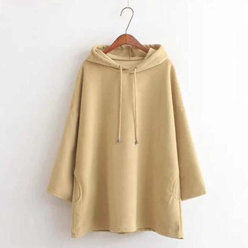 Fashion New Women Harajuku Style Loose Hoodies Females Long Solid Color Hooded Tops Womens Bf Korean Female Pullover Students