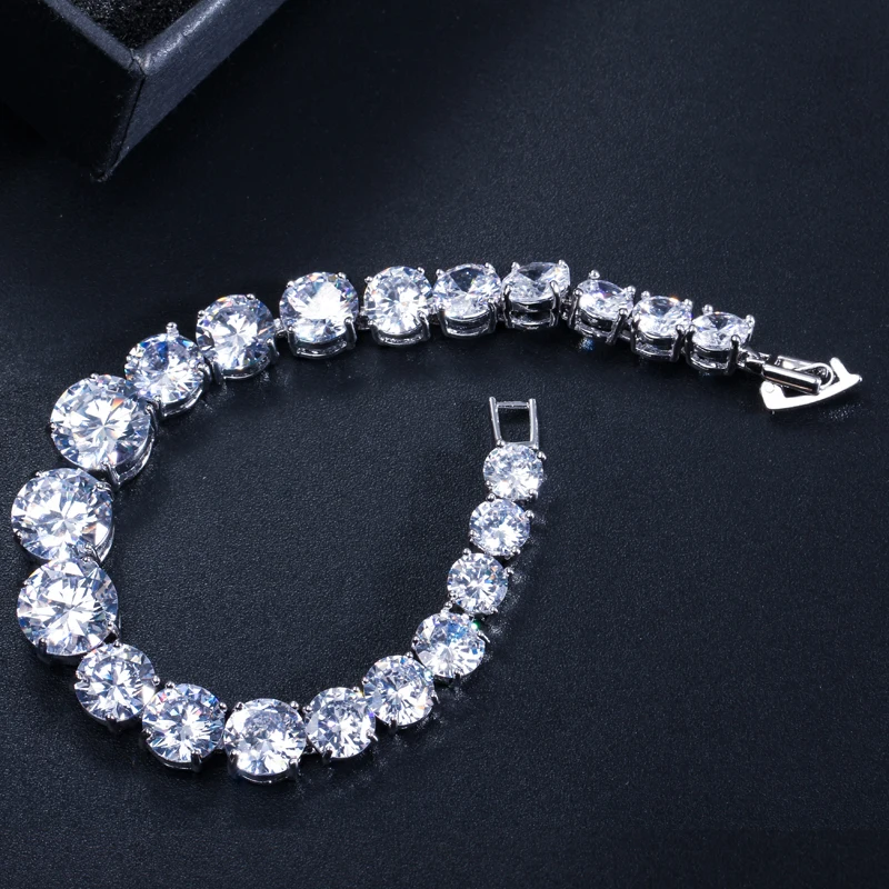 BeaQueen Noble Big CZ Round Stone Wedding Bridal Tennis Bracelets Clear White Cubic Zirconia Party Jewelry for Women B138