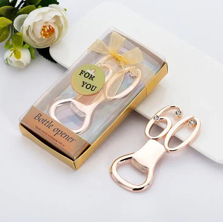 100PCS/LOT Wedding Aniversary Party Souvenirs Guests 60th birthday gifts gold 60 beer bottle opener SN1917