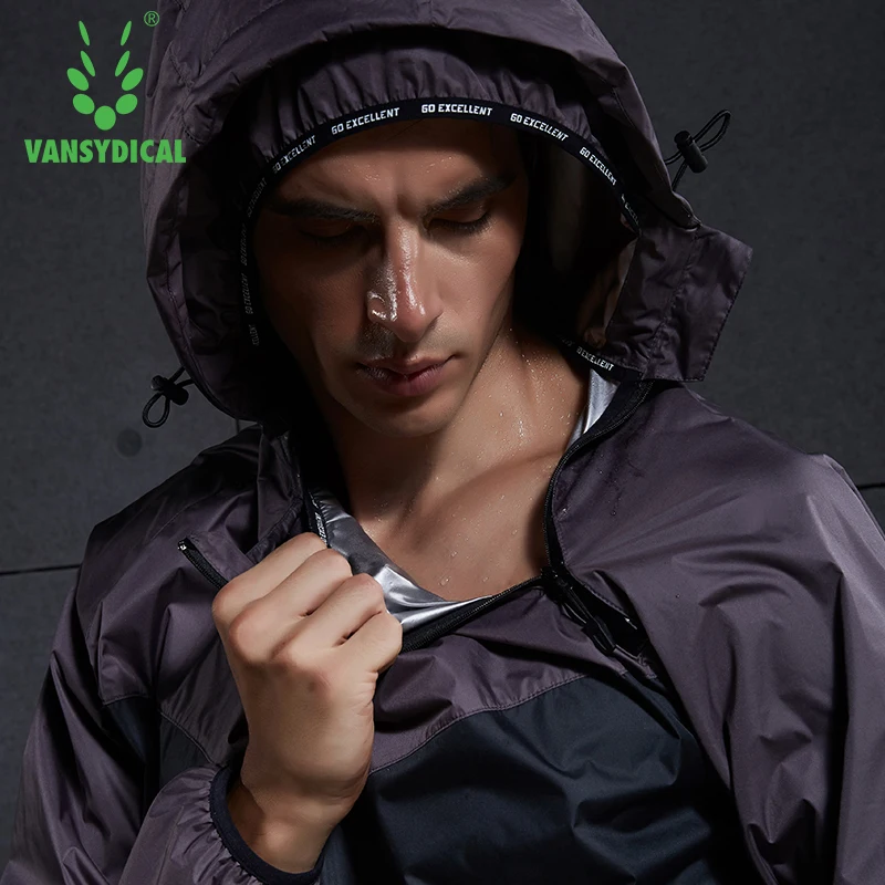 Vansydical Men Hot Sweat Sports Jackets Zipper Running Tops Windproof Outdoor Sport Hoodies Quick Perspiration Gym Sauna Clothes