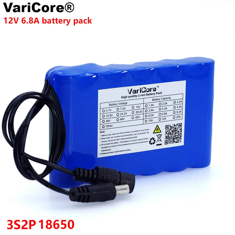 VariCore 12 V 6800 Mah przenośny Super 18650 akumulator litowo-jonowy pojemność CCTV Cam Monitor DC 12.6V 6.8A