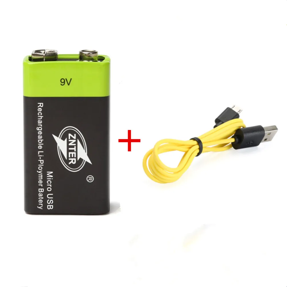 

1pcs ZNTER 9V rechargeable battery 6F22 600mAh USB rechargeable lithium polymer battery + Micro USB charging cable