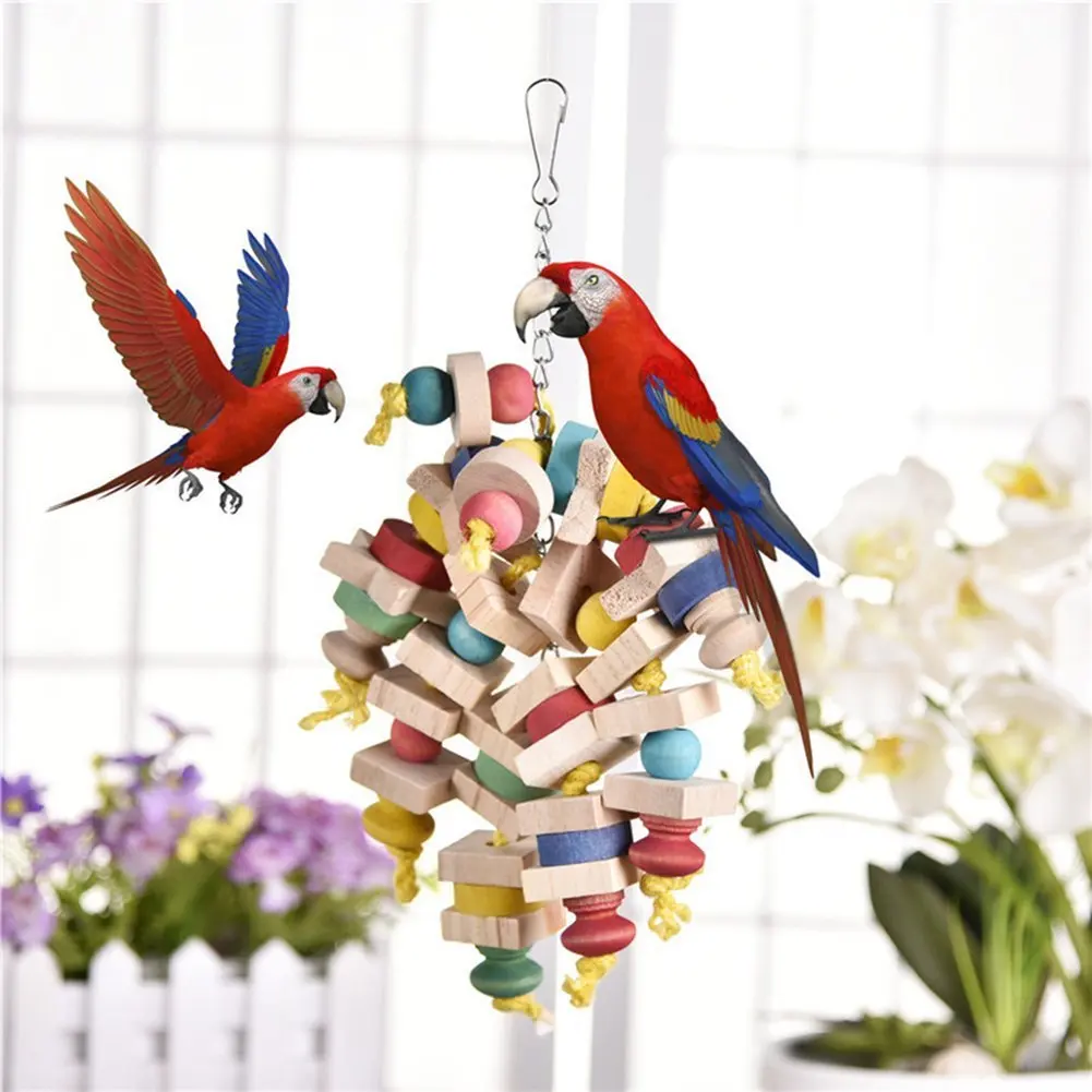 Large Bird Chew Toy Natual Wood Blocks for  African Grey Cockatoo Amazon Conure Lovebirds Finch Canary Budgie Cage