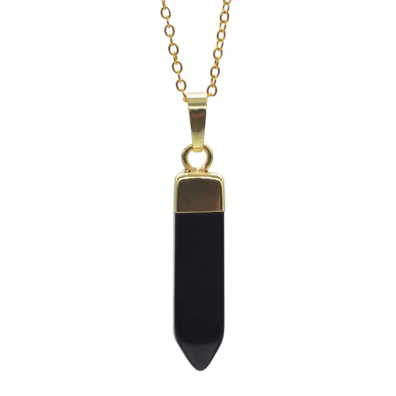1pc Natural Stone Bullet Pendant Necklace Tiger Eye Rose Quartzs Crystal onyx Pendants  Chakra Charms Jewelry gifts