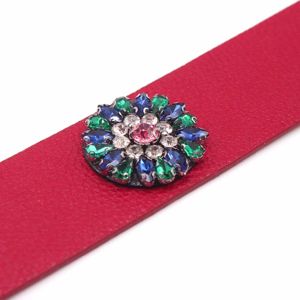 TOTABC Rhinestone Leather Bracelet Jewelry Hand Chain Simple All-Match Wide Wrap Bracelet Femme New Hand Jewelry