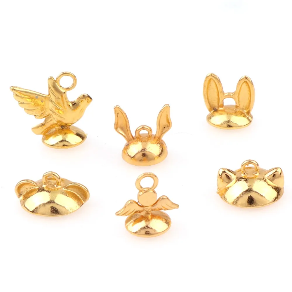 10pc Gold Fashion Mix Cat Rabbit Ears Hat Angel Beads Caps Pendant Buckle DIY Pendant Necklace  three-dimensional Ball Jewelrly