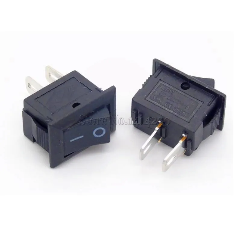 200Pcs Black Push Button Switch 3A 250V KCD11 2Pin Snap-in On/Off Rocker Switch 10MM*15MM BLACK