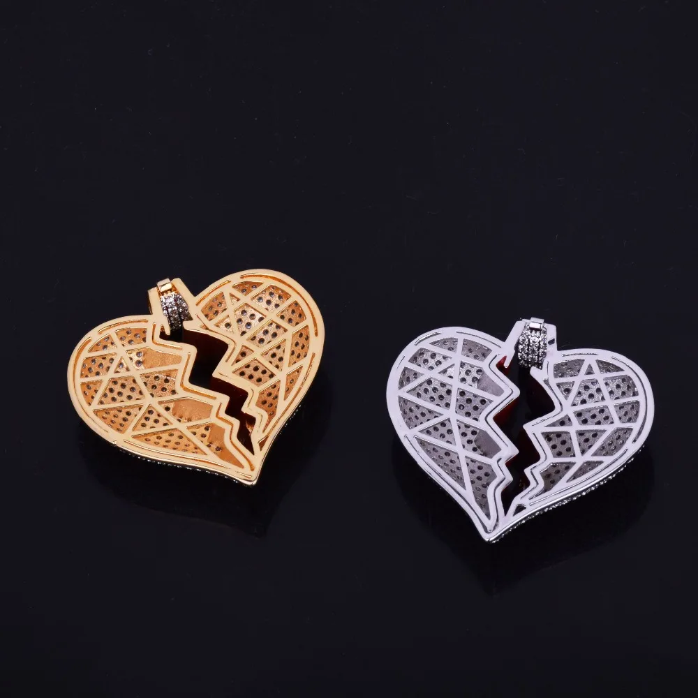 Bubble Letter Broken Heart Necklace & Pendant Charms Chain for Men Real Gold Plated Hip Hop Jewelry