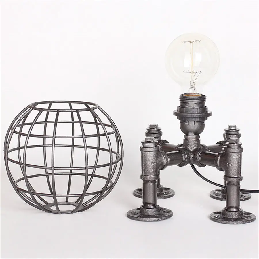 Retro Water Pipe Robot Table Lamps Industrial Style Study Bedroom Loft Living Room Decor Lighting 4 Support Iron Table Lights