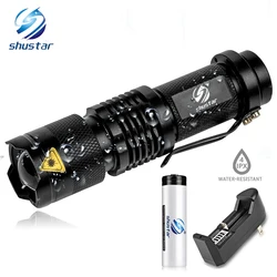 Mini lanterna led à prova dwaterproof água led tocha foco ajustável flash luz uso da lâmpada 14500 e 18650 bateria para a aventura, acampamento