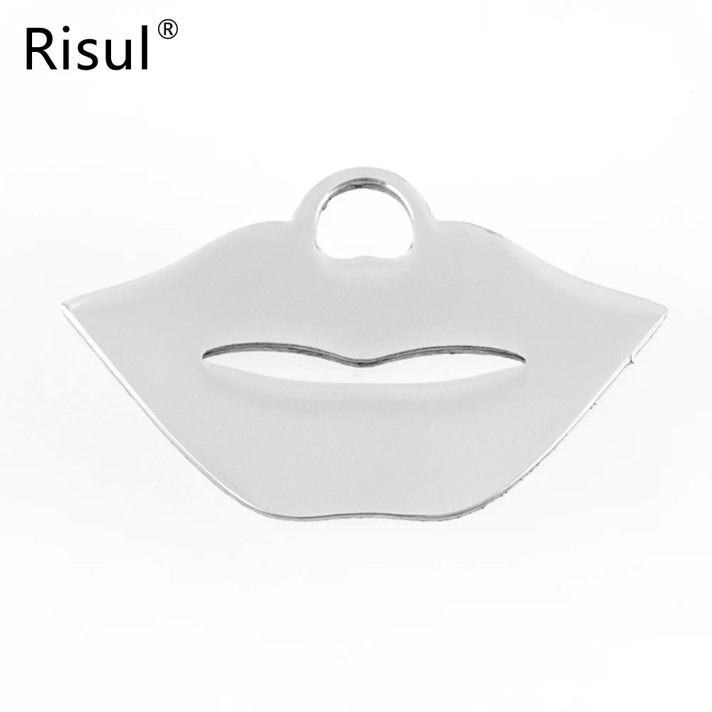 Risul Lips Charms Mouth love Kiss Pendants for Diy necklace bracelets Mirror polish stainless steel wholesale 50pcs