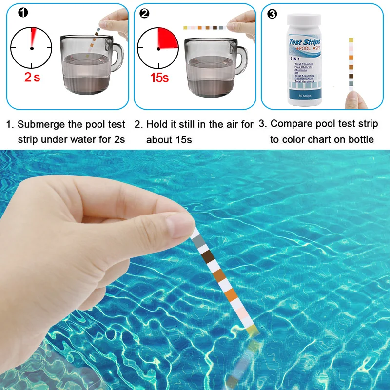 6 In1 Acid Water Hardness Swimming Pool Spa Chlorine Test Strip Alkalinity PH Cyanuric Bromine