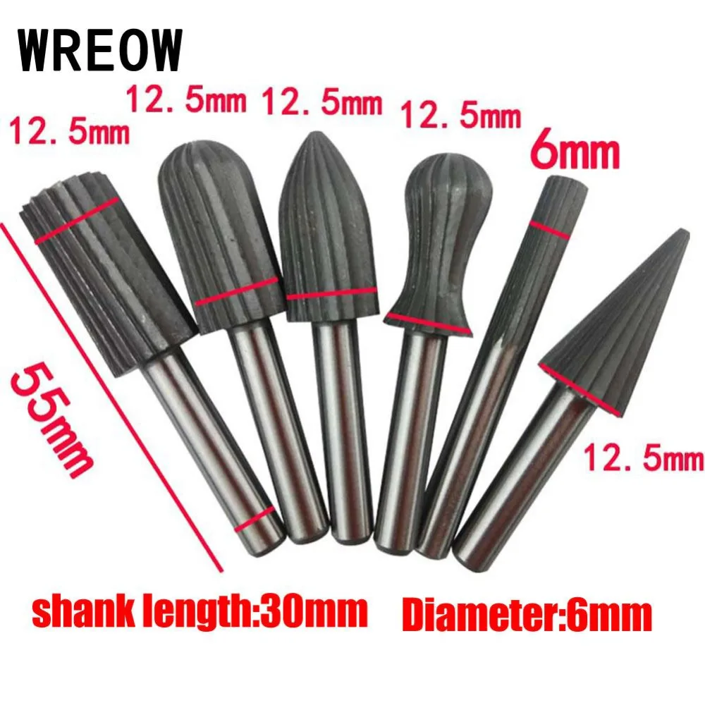 New 6pcs 6mm HSS Rotary Files For Dremel Rotary Burr Tools Set For Metal Wood Grinding Engraving Tool Metal Grinder Accessories