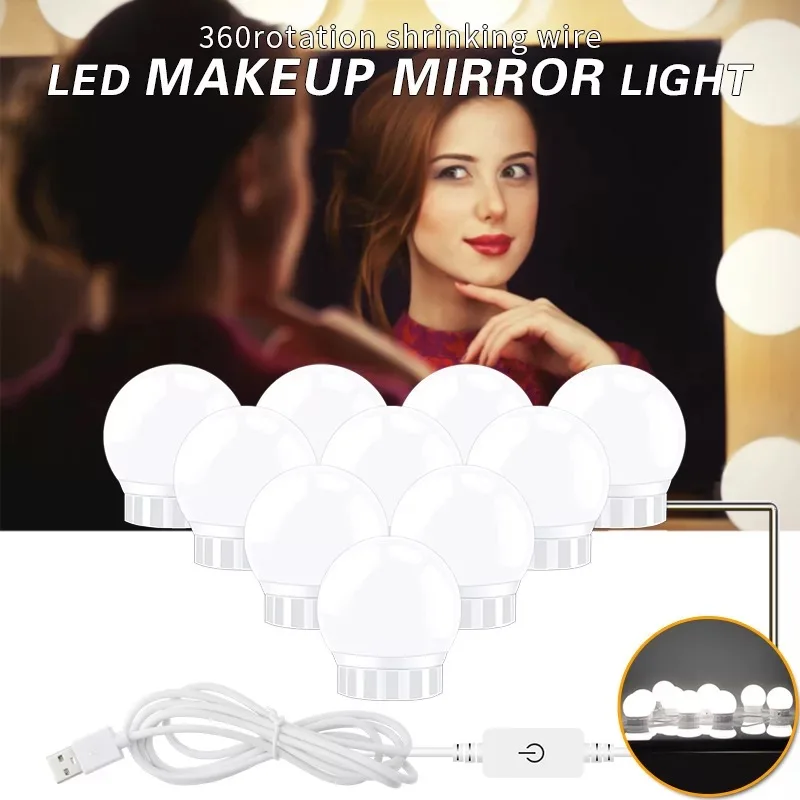 

Makeup mirror dressing table LED bulb kit USB powered 10Pcs, 14Pcs string can absorb hidden wiring mirror headlights