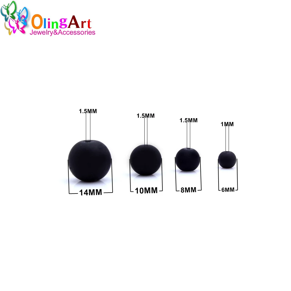 OlingArt Rubber Glass Beads 6MM/8MM/10MM/14MM Matte Black Color DIY Jewelry Making Bracelet/Necklace