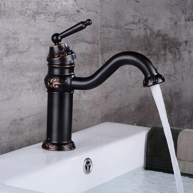 Basin Faucets Black Bronze Copper Bathroom Faucet Mixer Vintage Hot And Cold Cock Wash Basin Mixer Taps Sink Single Handle Crane